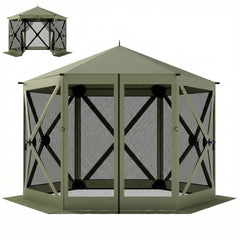 Outsunny 10 x 11 ft Pop Up Gazebo Screen Tent, Portable Instant Camping Canopy Screen House with Nettings, Carry Bag, Dark Green