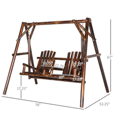 Outsunny Wooden Porch Swing with Stand, 2-Seat Patio Swing Chair with Center Table, for Garden, Poolside, Backyard