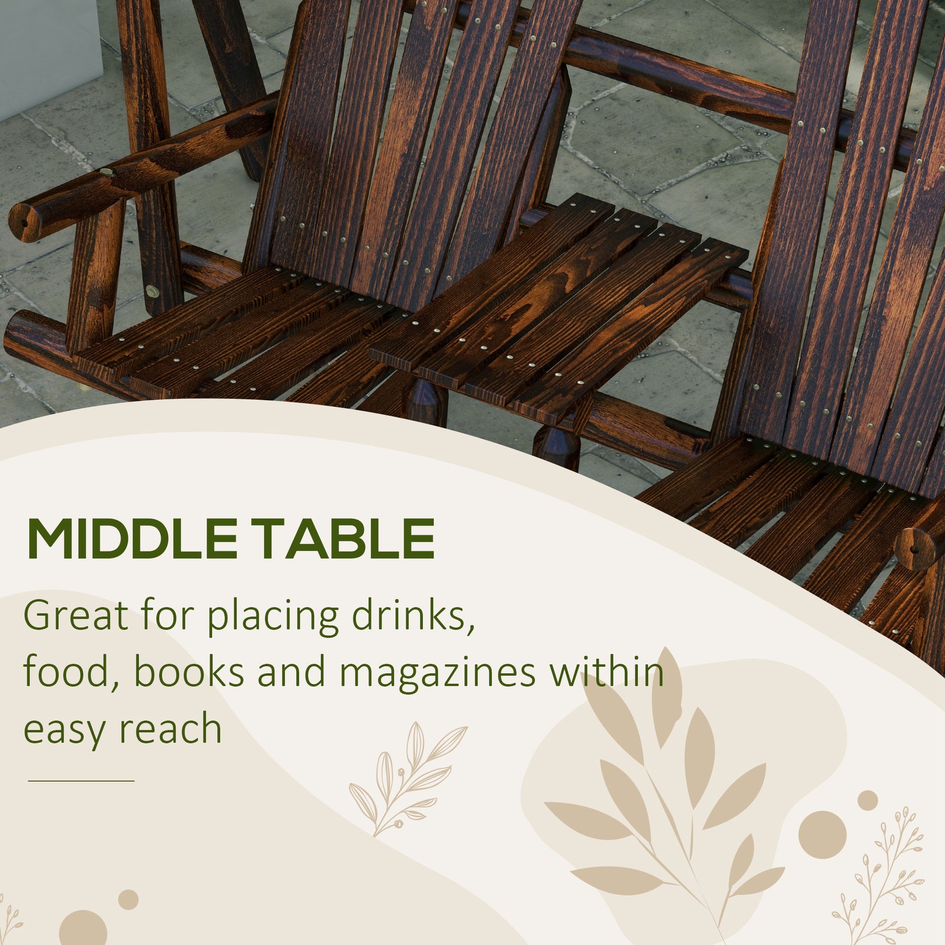 Outsunny Wooden Porch Swing with Stand, 2-Seat Patio Swing Chair with Center Table, for Garden, Poolside, Backyard