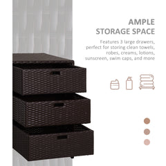 Outsunny Patio PE Rattan Storage Cabinet, Wicker Pool Cabinet Organizer, Outdoor Towel Rack for Pool with 3 Drawers, Brown