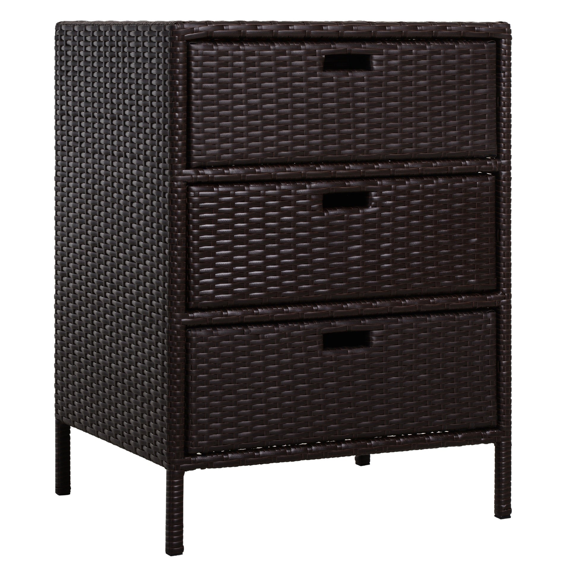 Outsunny Patio PE Rattan Storage Cabinet, Wicker Pool Cabinet Organizer, Outdoor Towel Rack for Pool with 3 Drawers, Brown
