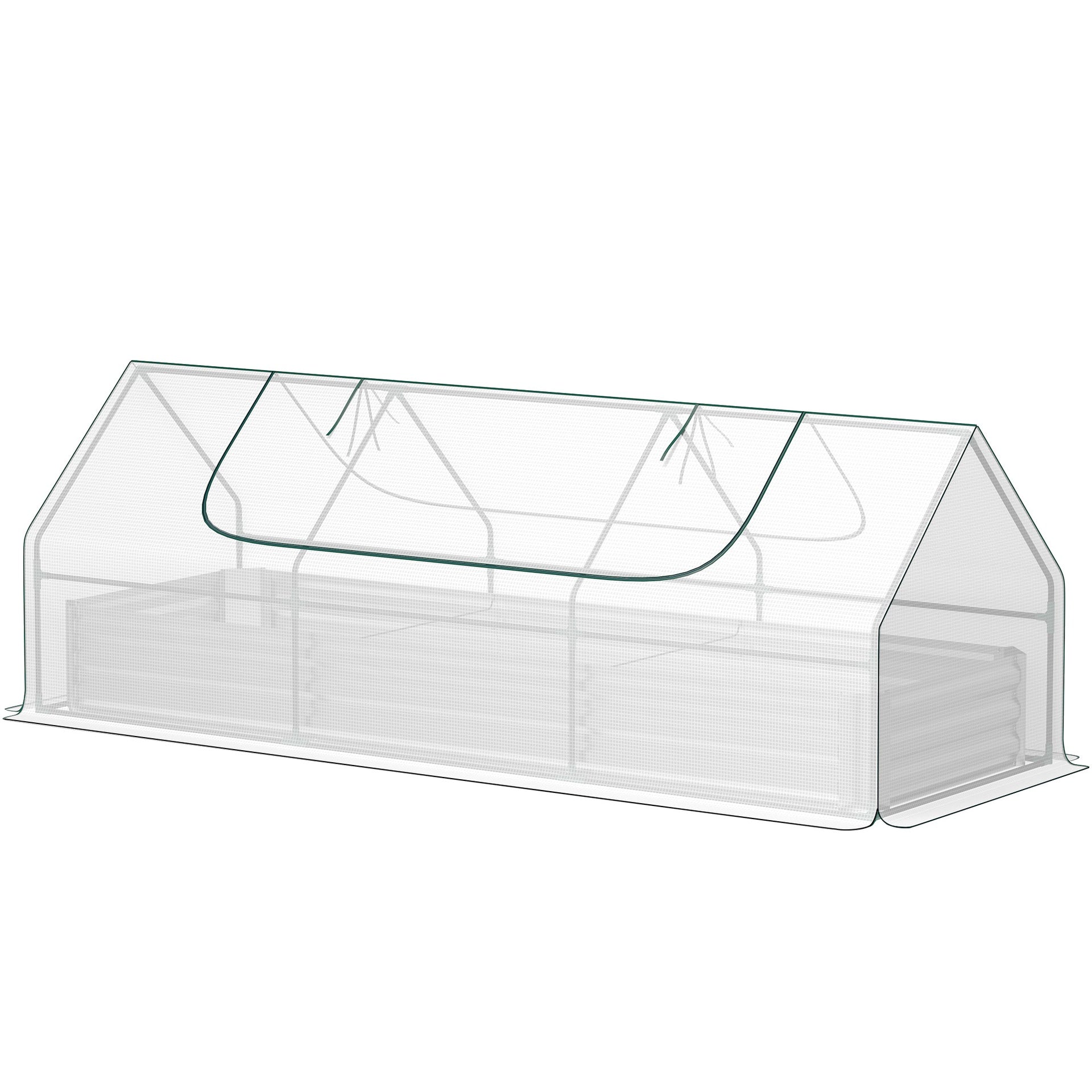 Outsunny 8.6 x 3 x 1ft Raised Garden Bed with Mini Greenhouse, Galvanized Raised Garden Bed with Cover for Herbs and Vegetables, Small Greenhouse for Patio Garden Balcony, White and Silver