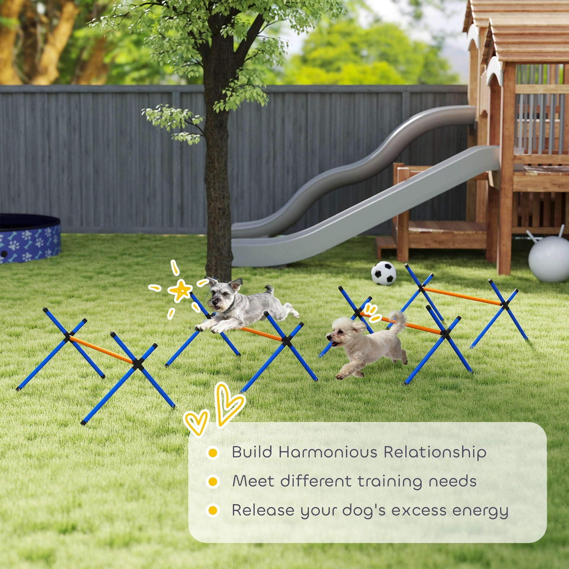 PawHut 4 Pieces Dog Agility Equipment, Dog Agility Course Backyard Set with Adjustable Height Jump Bars and Carry Bag