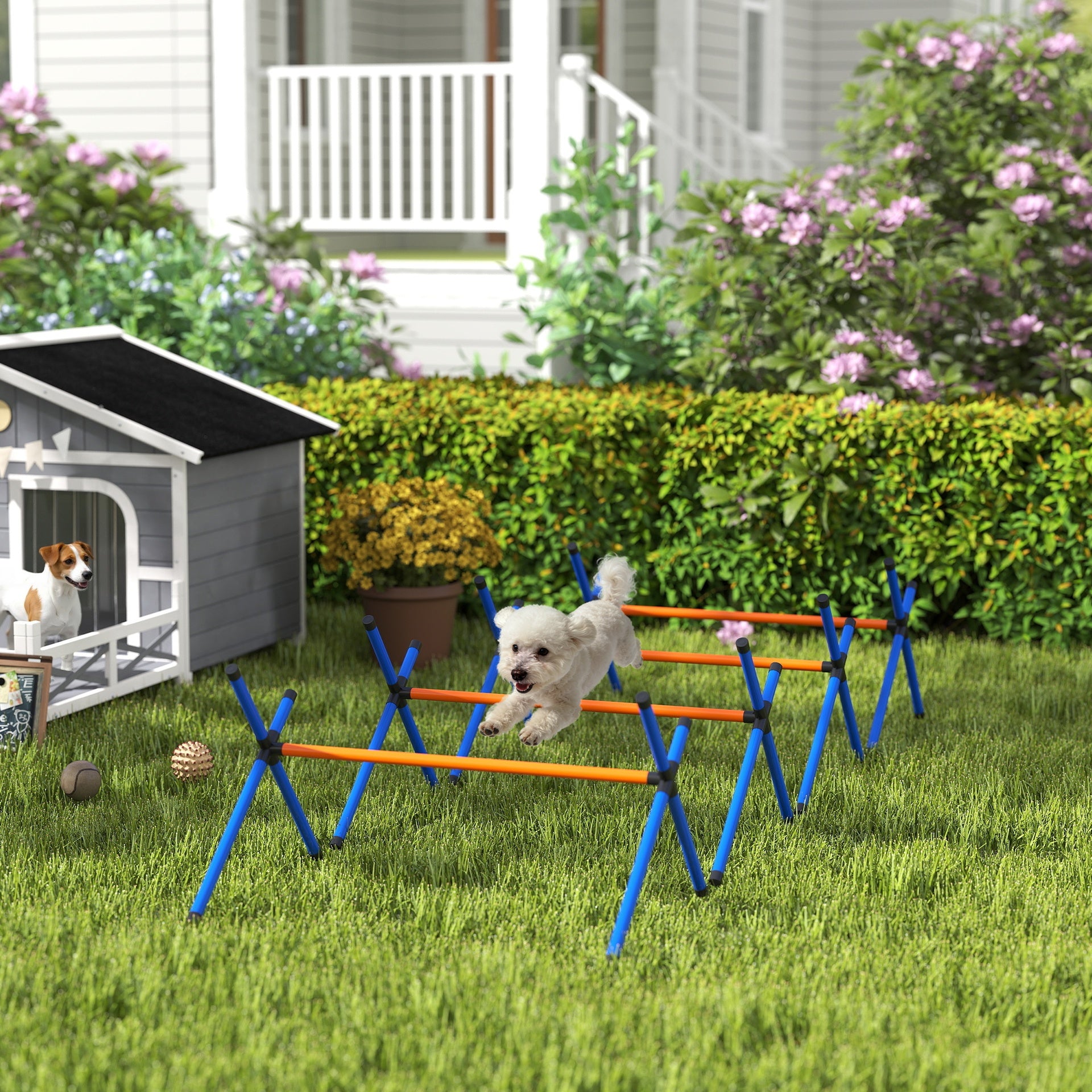 PawHut 4 Pieces Dog Agility Equipment, Dog Agility Course Backyard Set with Adjustable Height Jump Bars and Carry Bag