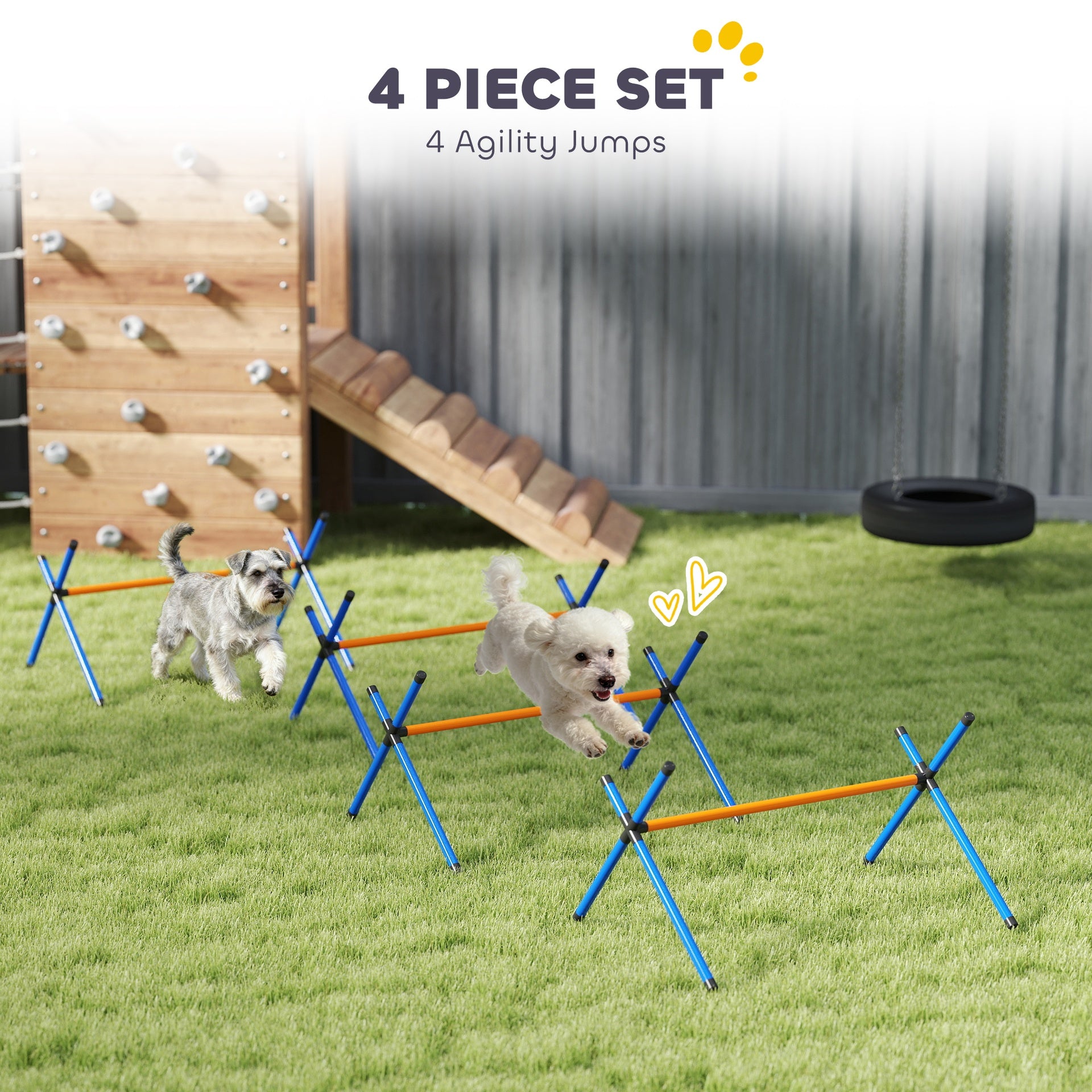 PawHut 4 Pieces Dog Agility Equipment, Dog Agility Course Backyard Set with Adjustable Height Jump Bars and Carry Bag