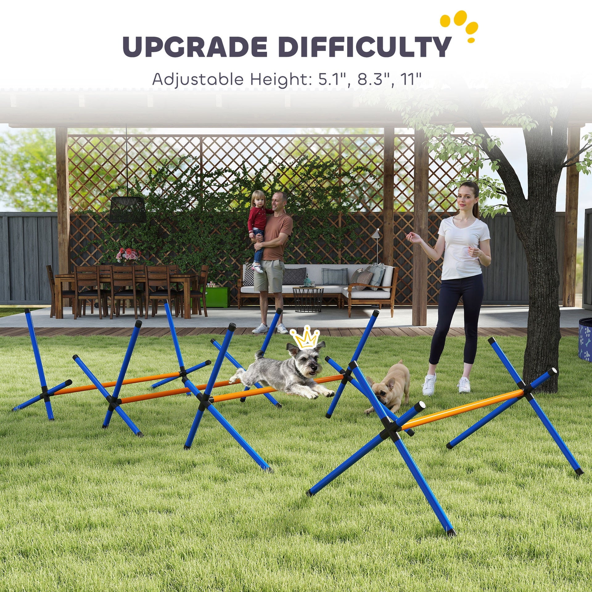 PawHut 4 Pieces Dog Agility Equipment, Dog Agility Course Backyard Set with Adjustable Height Jump Bars and Carry Bag