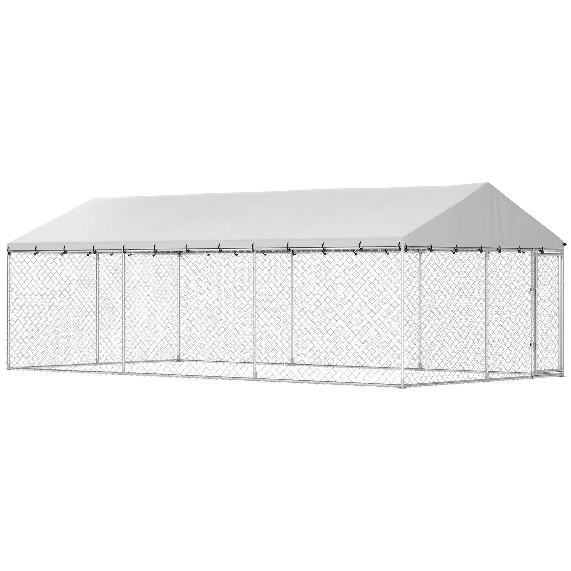 PawHut Heavy Duty Outdoor Dog Kennel with Waterproof Roof, 2 Secure Latches, Chain Link Dog Run for Backyard, 20' x 10' x 7'