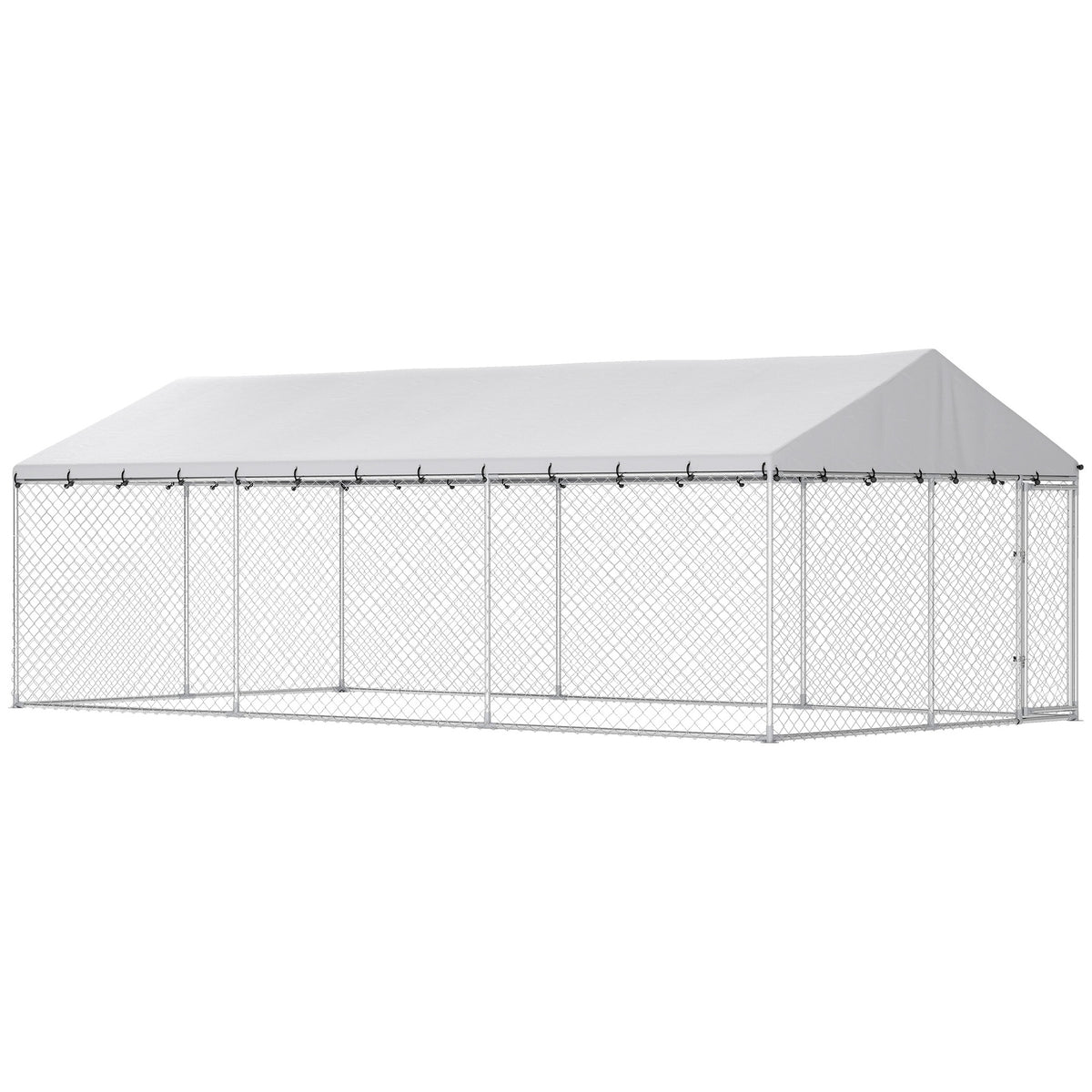 PawHut Heavy Duty Outdoor Dog Kennel with Waterproof Roof, 2 Secure Latches, Chain Link Dog Run for Backyard, 20' x 10' x 7'