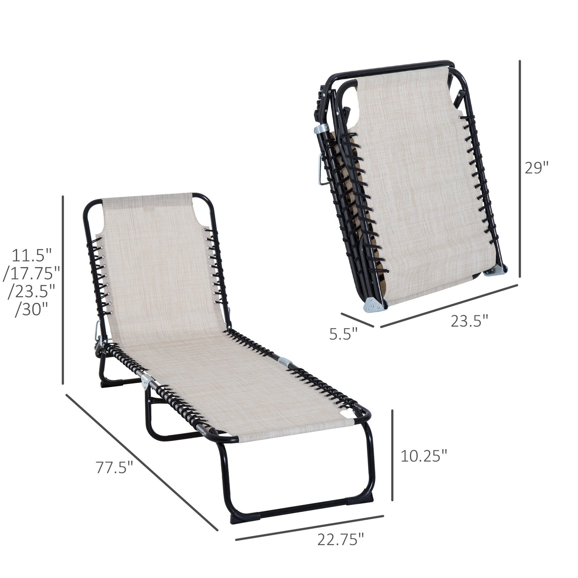 Outsunny Foldable Chaise Lounge, 3-Position Reclining Back, Portable design and Breathable Mesh for Poolside, Camping, Hiking - Cream White