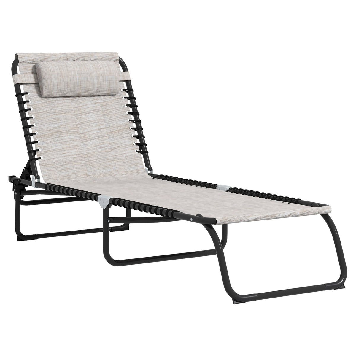Outsunny Foldable Chaise Lounge, 3-Position Reclining Back, Portable design and Breathable Mesh for Poolside, Camping, Hiking - Cream White