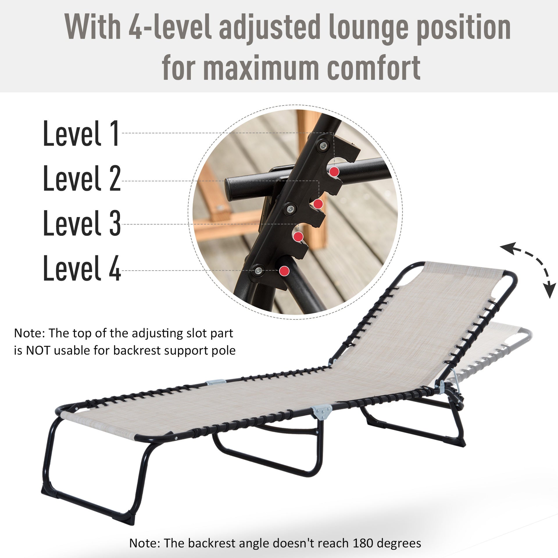 Outsunny Foldable Chaise Lounge, 3-Position Reclining Back, Portable design and Breathable Mesh for Poolside, Camping, Hiking - Cream White