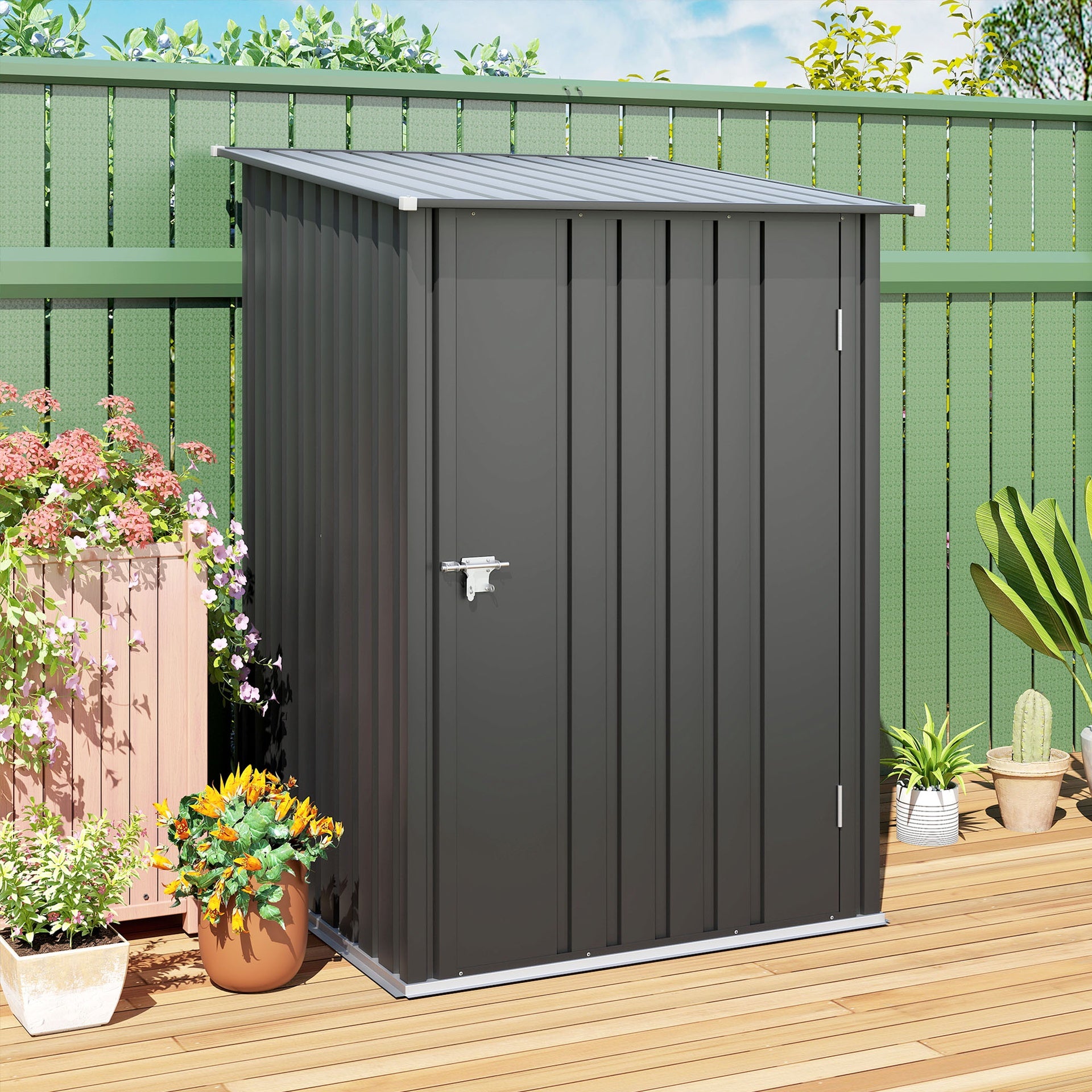 Outsunny Small Metal Garden Shed, 3.3' x 3.4', Galvanized Steel, Lockable Tool Shed for Patio, Backyard, Lawn, Dark Gray
