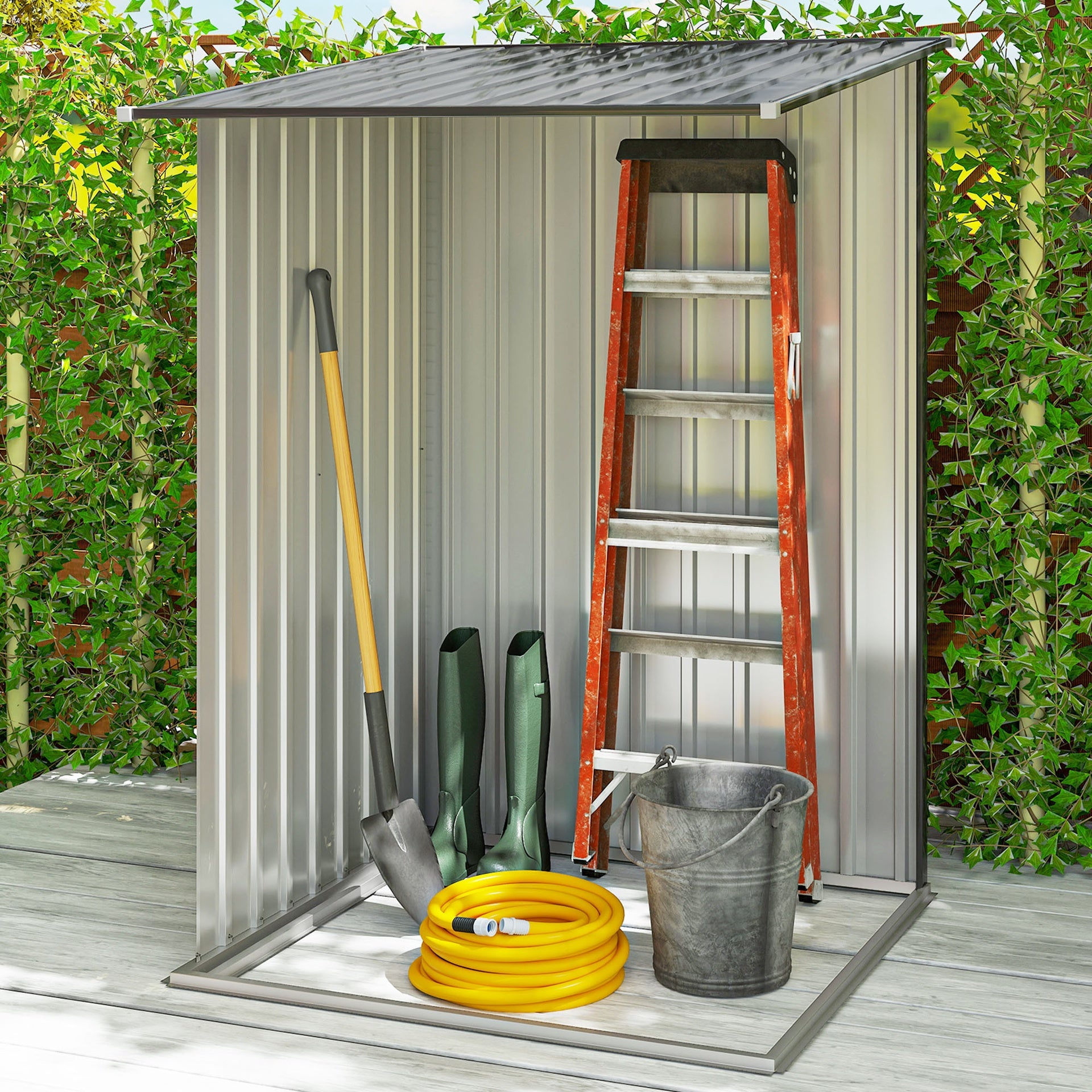 Outsunny Small Metal Garden Shed, 3.3' x 3.4', Galvanized Steel, Lockable Tool Shed for Patio, Backyard, Lawn, Dark Gray