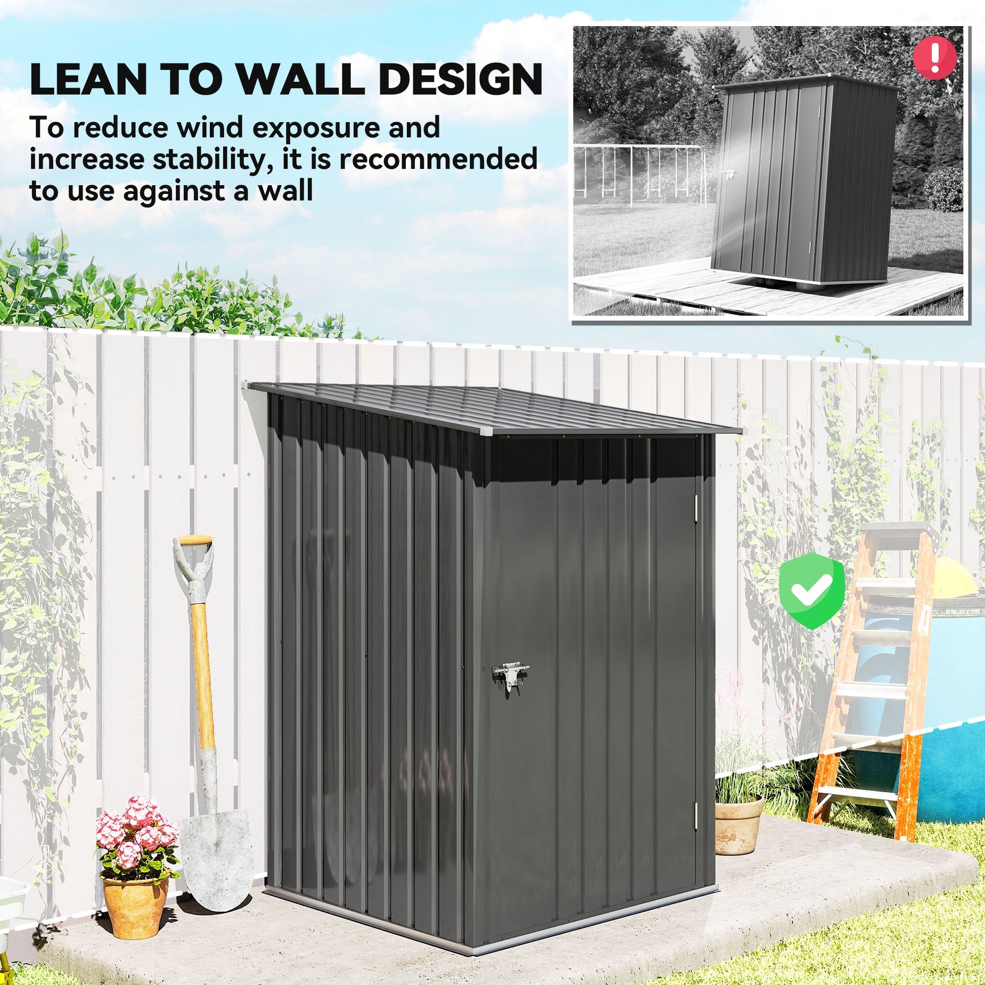 Outsunny Small Metal Garden Shed, 3.3' x 3.4', Galvanized Steel, Lockable Tool Shed for Patio, Backyard, Lawn, Dark Gray