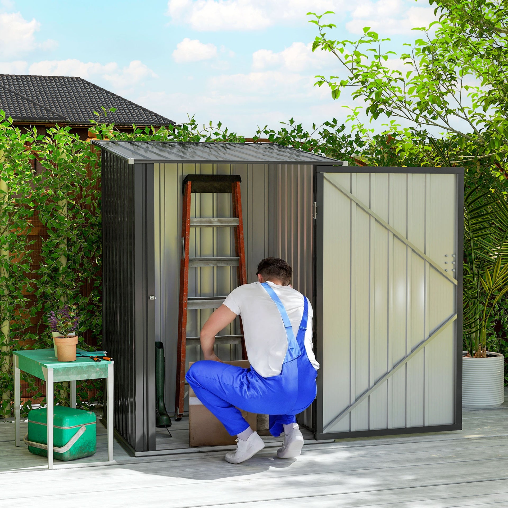 Outsunny Small Metal Garden Shed, 3.3' x 3.4', Galvanized Steel, Lockable Tool Shed for Patio, Backyard, Lawn, Dark Gray