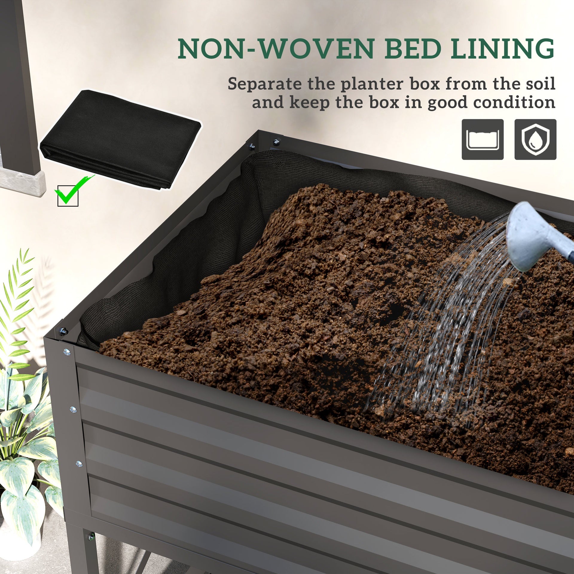 Outsunny Galvanized Raised Garden Bed, Metal Planter Box with Legs, Storage Shelf and Bed Liner, Dark Gray