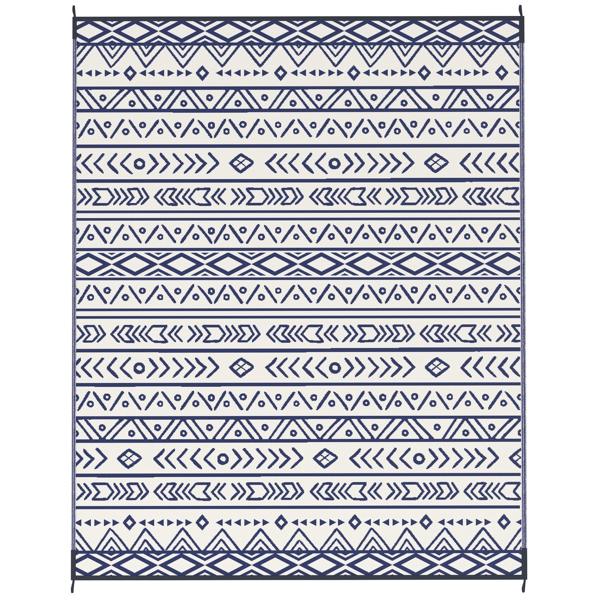 Outsunny Reversible Outdoor Rug, Waterproof Plastic Straw with Carry Bag, 8' x 10', Blue & White Geometric