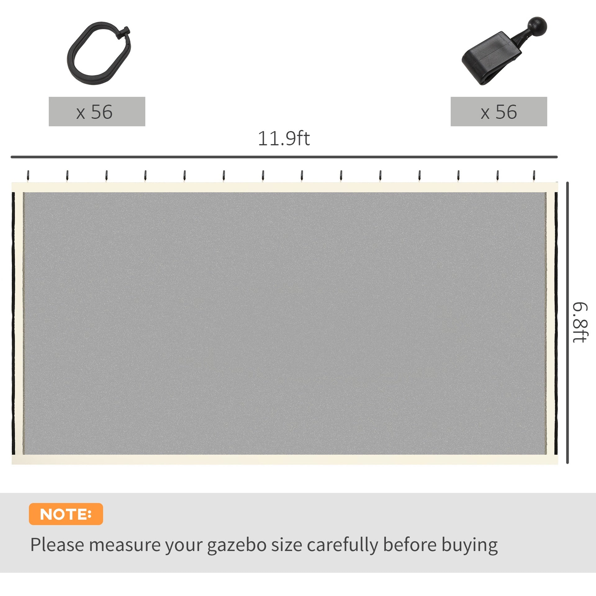 Outsunny Replacement Mesh Sidewall Netting for 12' x 12' Gazebos and Canopy Tents with Zippers, (Sidewall Only) Cream