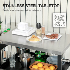 Outsunny 3-Shelf Outdoor Grill Cart Table with Side Handle, Stainless Steel Pizza Oven Stand on Wheels, Black
