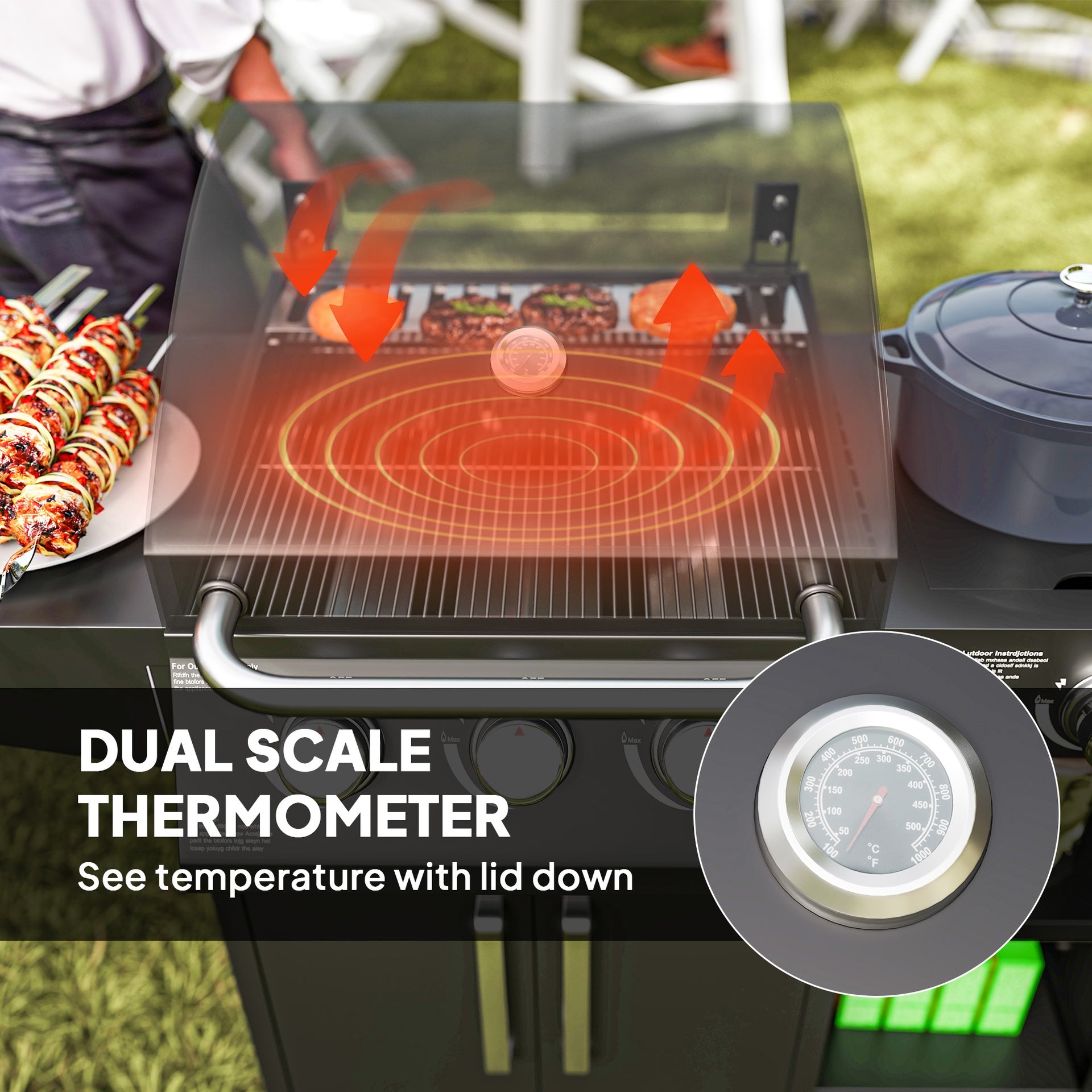 Outsunny 3 Burner Propane Gas Grill with Side Burner Barbecue Grill with Shelves, 9.5 KW Output, 310 Sq. in. Cooking Area