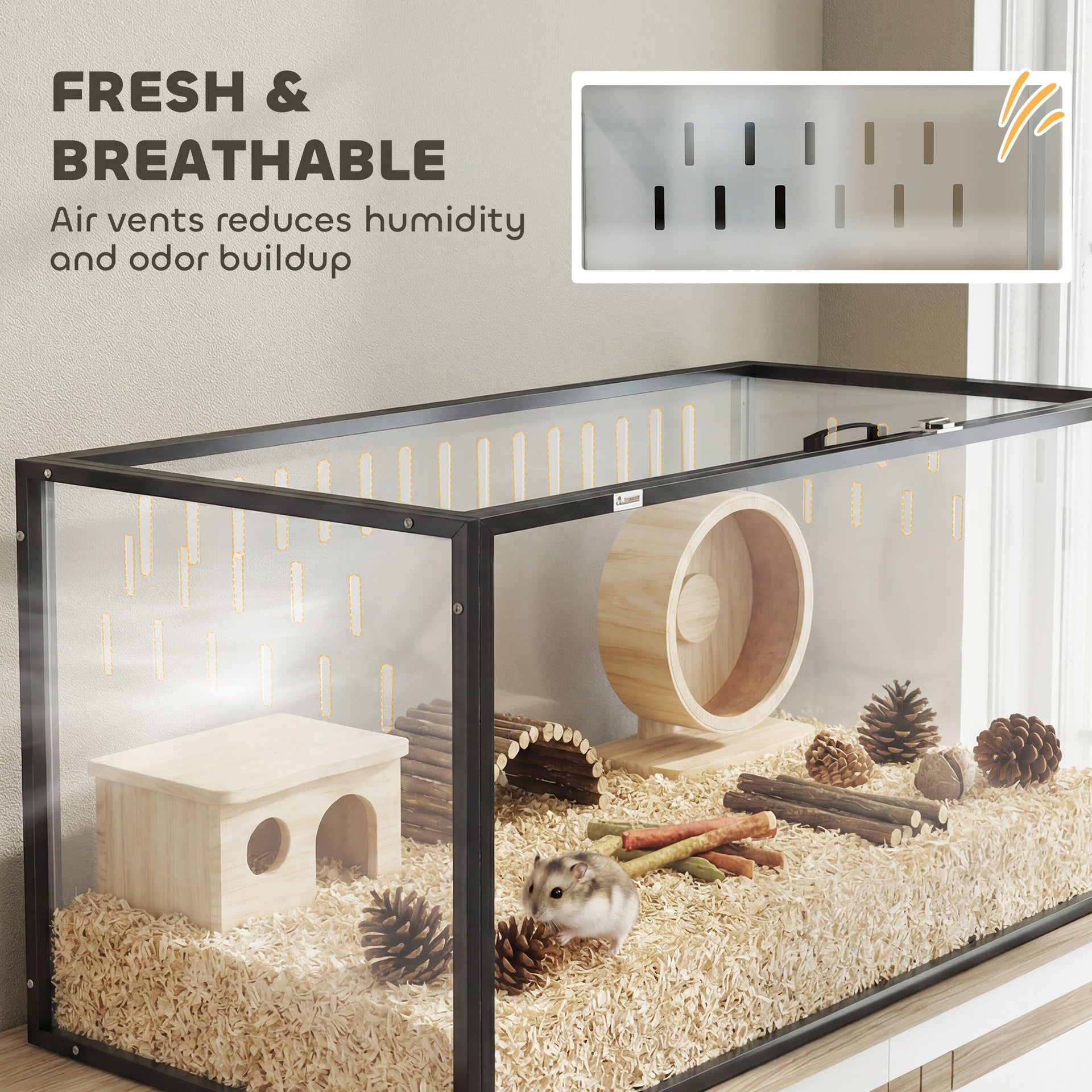 PawHut Large Acrylic Hamster Cage, Chewproof Guinea Pig Cage with Openable Top, for Hedgehog, Dwarf Hamster, Rat