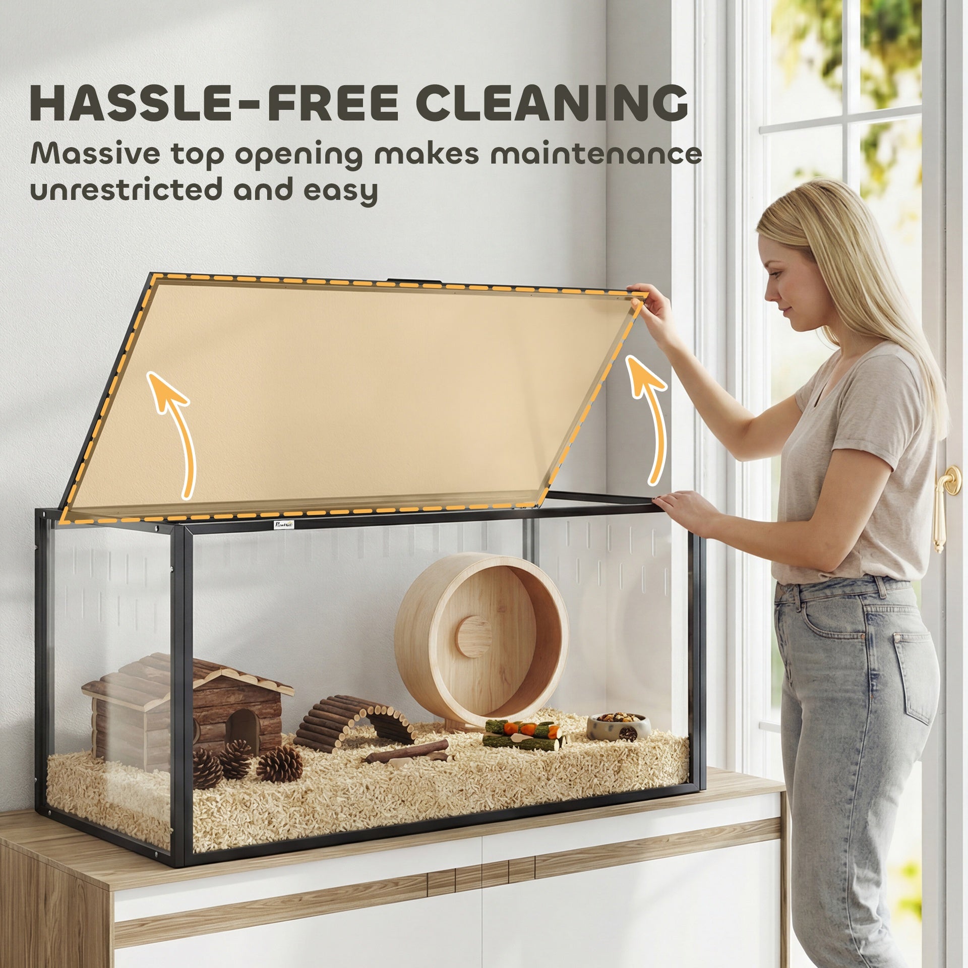 PawHut Large Acrylic Hamster Cage, Chewproof Guinea Pig Cage with Openable Top, for Hedgehog, Dwarf Hamster, Rat