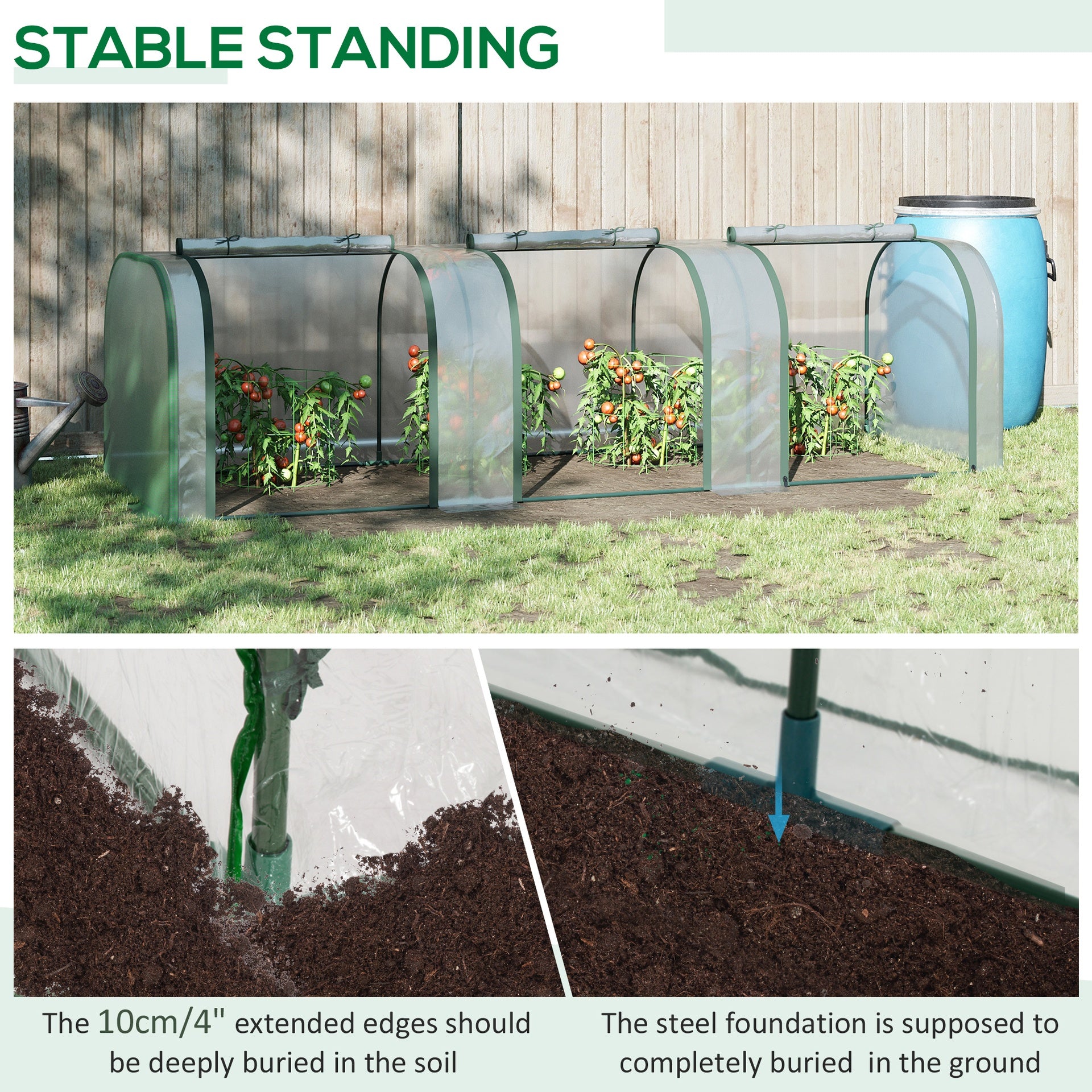 Outsunny 9.7' L x 3' W x 2.5' H Portable Tunneled Greenhouse with 3 Zippered Doors, Water/UV Fighting PVC Cover
