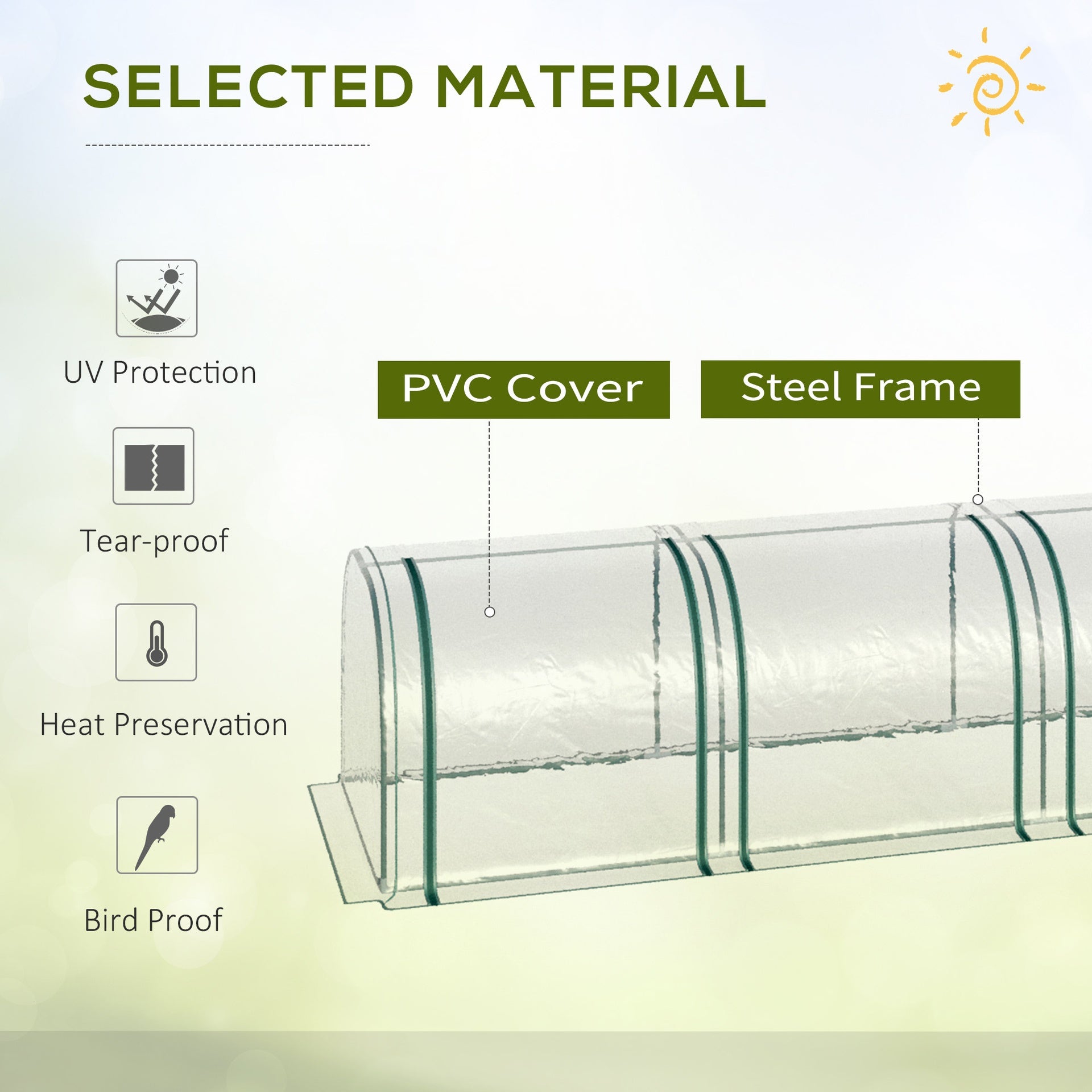 Outsunny 9.7' L x 3' W x 2.5' H Portable Tunneled Greenhouse with 3 Zippered Doors, Water/UV Fighting PVC Cover
