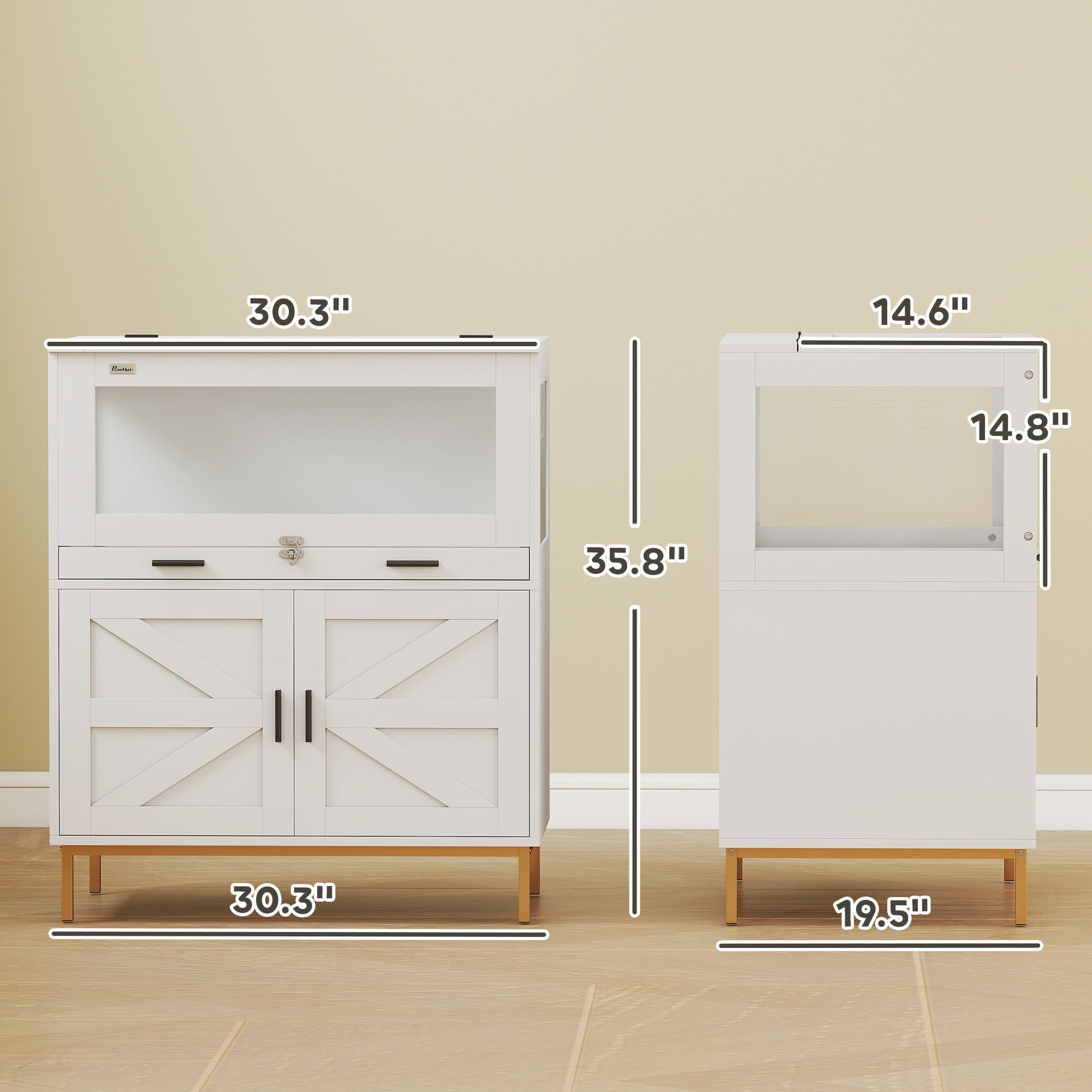 PawHut Hamster Cage with Storage Cabinet, Small Animal Cage with Pull Out Drawer and Acrylic Panels, 30" x 19.5" x 36"