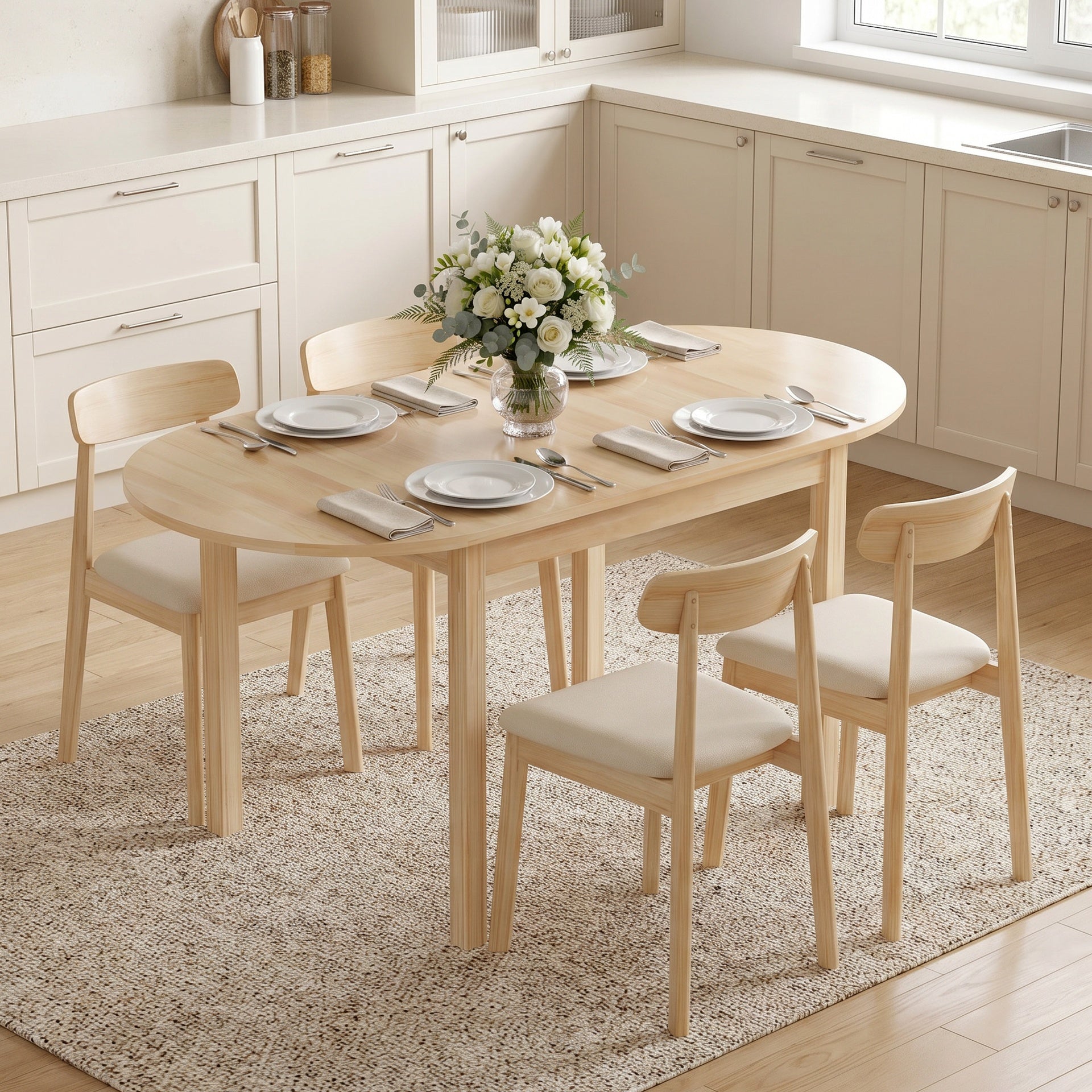 HOMCOM 55" Wood Kitchen Table, Drop Leaf Tables for Small Spaces, Natural