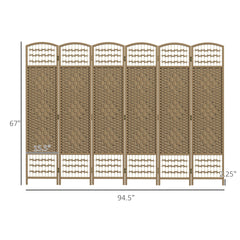 HOMCOM 6 Panel Folding Room Divider Portable Privacy Screen Wave Fiber Room Partition for Home Office Natural