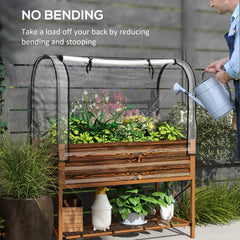 Outsunny Raised Garden Bed with Legs and Cover, Metal Elevated Planter Box with Bottom Shelf and Liner for Vegetables, Brown