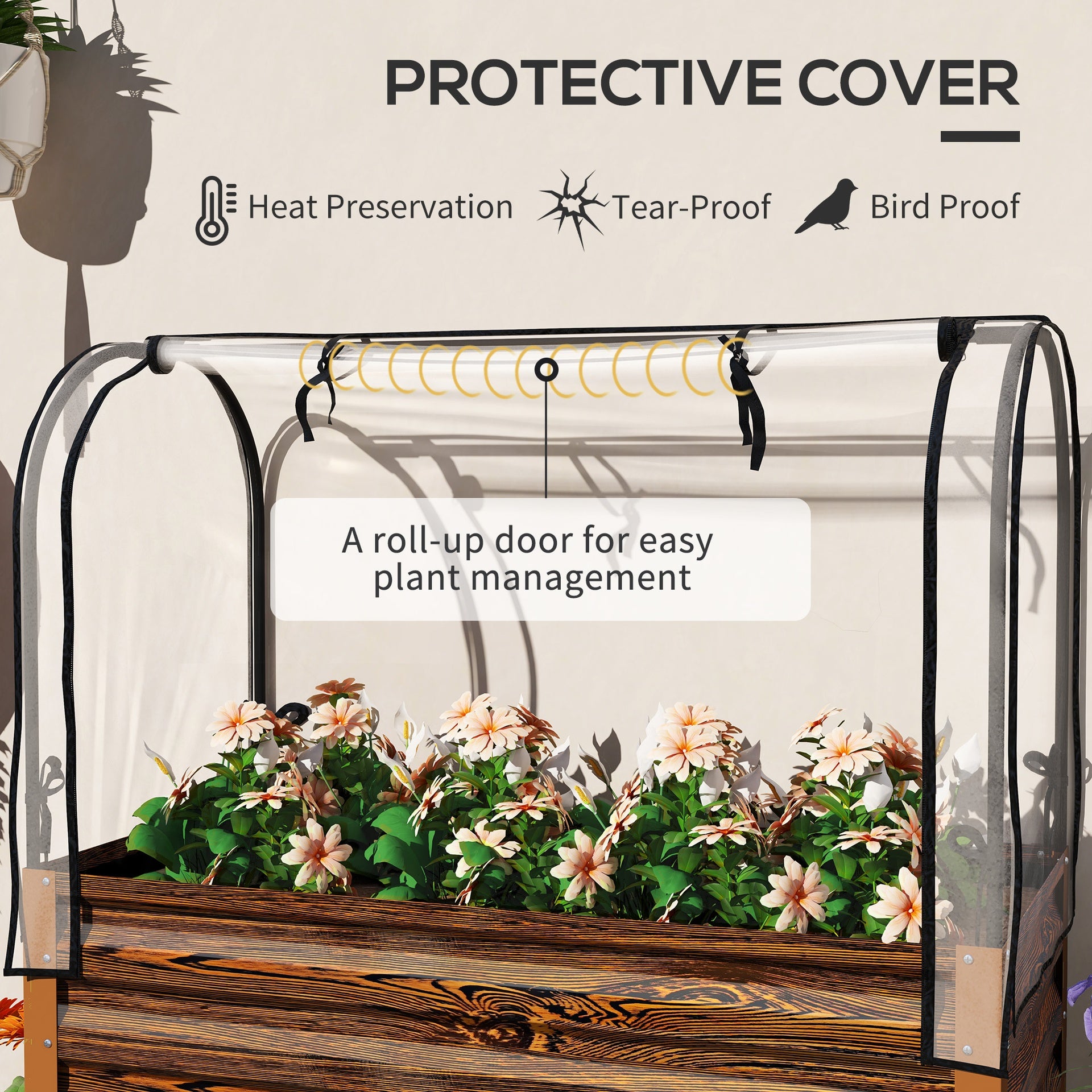 Outsunny Raised Garden Bed with Legs and Cover, Metal Elevated Planter Box with Bottom Shelf and Liner for Vegetables, Brown