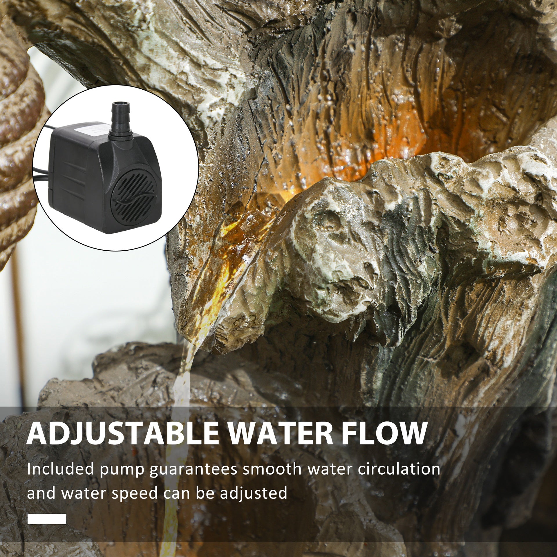 Outsunny 22.4" Outdoor Fountain, 3-Tier Resin Resin Bears and Honey Beehive Outdoor Waterfall Fountain with LED Lights, Pump