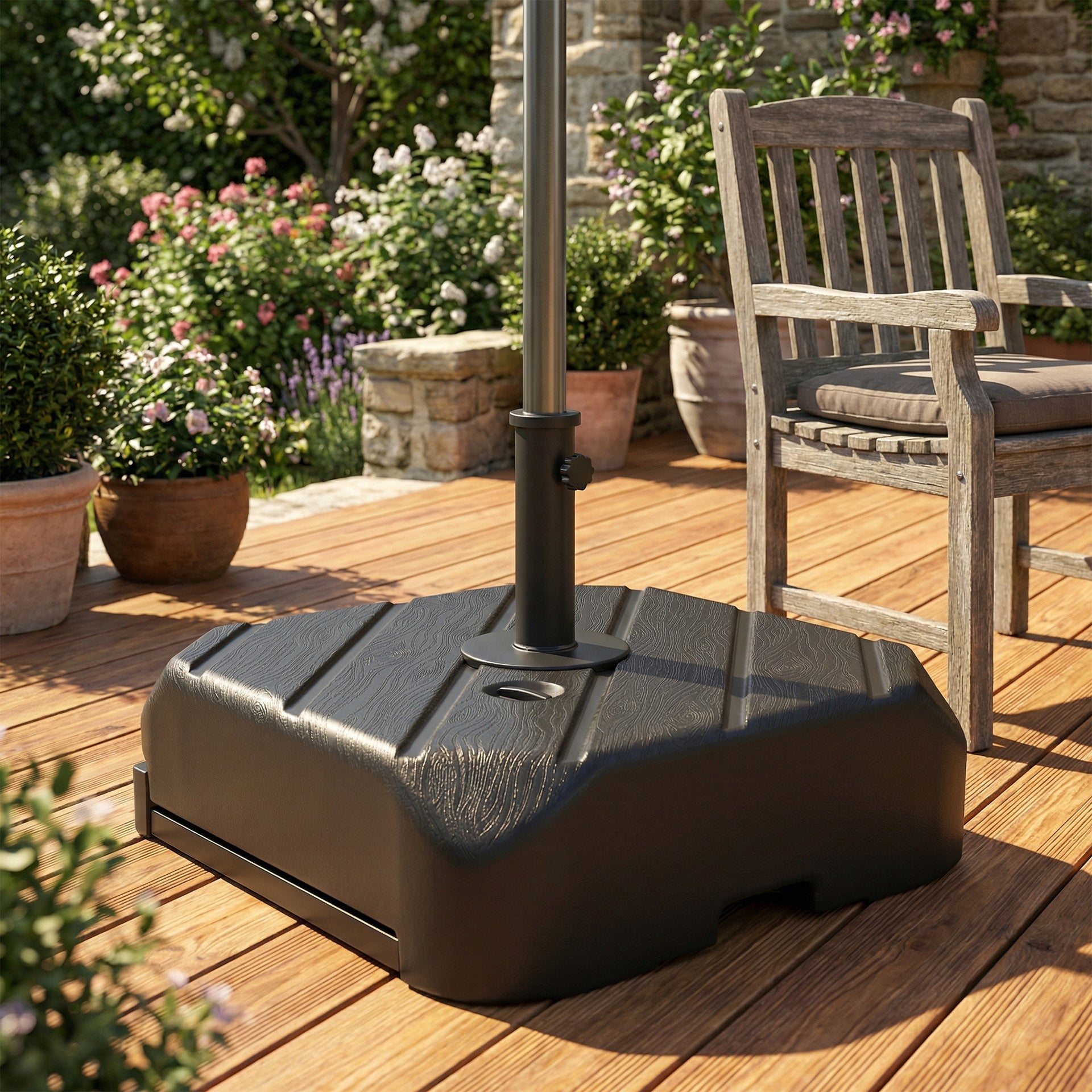 Outsunny Patio Umbrella Base with Wheels, Telescopic Handle, 158 lb Sand or 99 lb Water Filled Umbrella Stand, Black