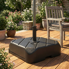 Outsunny Patio Umbrella Base with Wheels, Telescopic Handle, 158 lb Sand or 99 lb Water Filled Umbrella Stand, Black