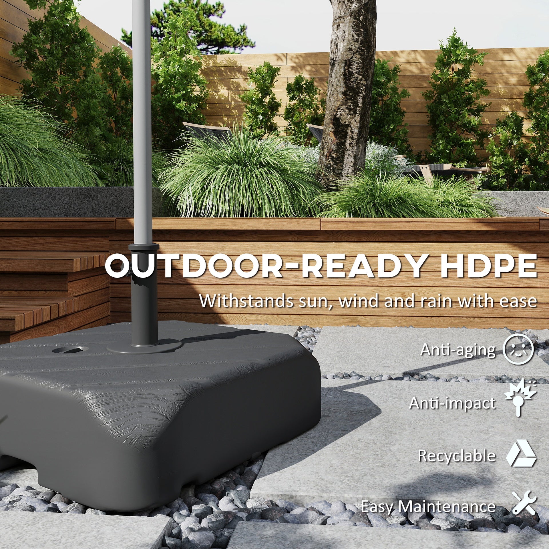 Outsunny Patio Umbrella Base with Wheels, Telescopic Handle, 158 lb Sand or 99 lb Water Filled Umbrella Stand, Black