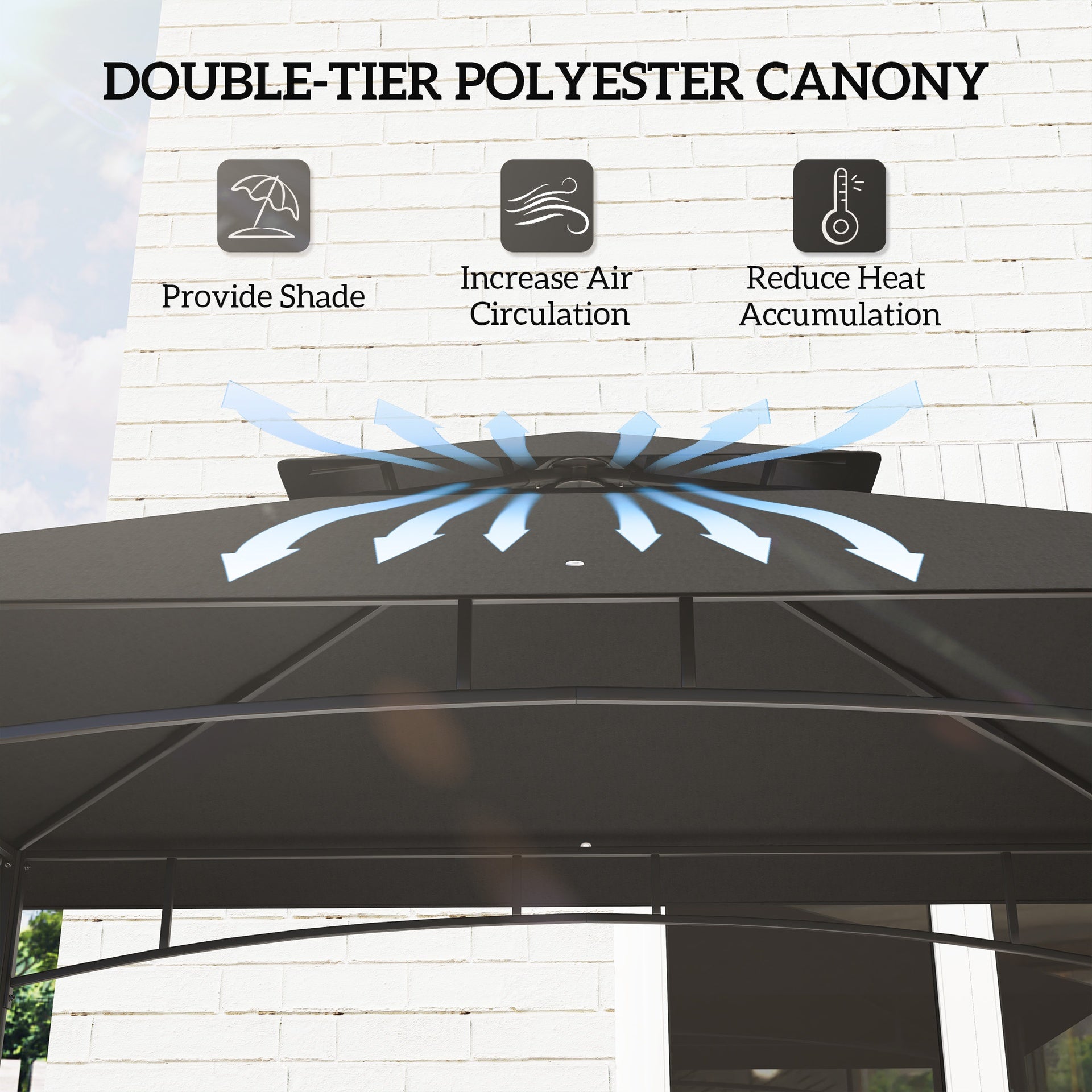 Outsunny 8' x 5' BBQ Grill Gazebo, 2-Tier Outdoor BBQ Gazebo with 2 Side Shelves, Storage Baskets, Ceiling Hook, Dark Gray