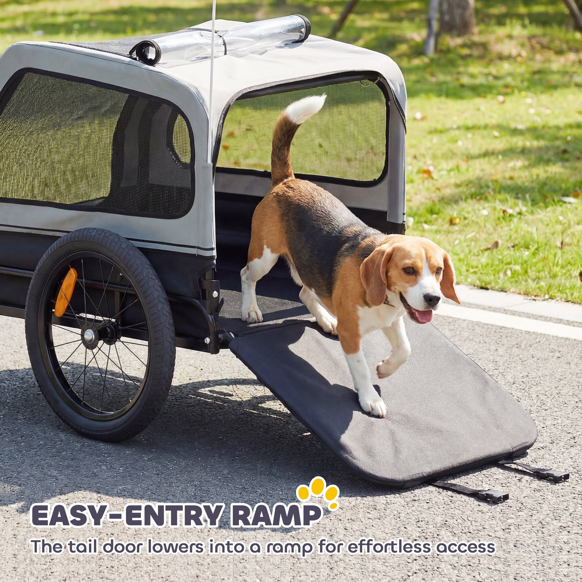 PawHut Dog Bike Trailer for Small & Medium Dogs, Universal Bicycle Coupler, Flip-Down Ramp Tailgate, Gray