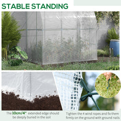 Outsunny 7' x 4' x 7' Outdoor Lean to Greenhouse, Walk-In Green House Plant Nursery with Roll-up Window, PE Cover, White