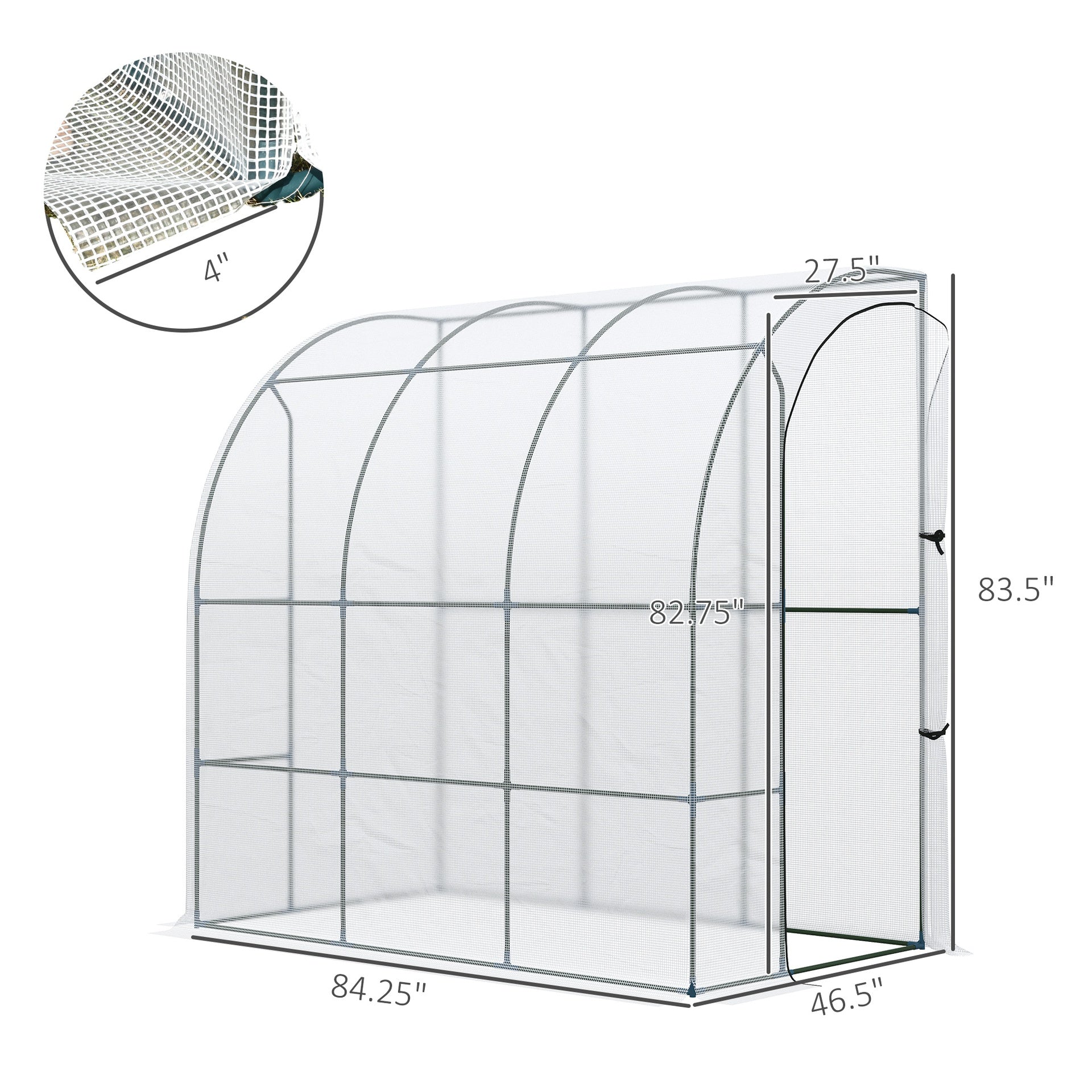 Outsunny 7' x 4' x 7' Outdoor Lean to Greenhouse, Walk-In Green House Plant Nursery with Roll-up Window, PE Cover, White
