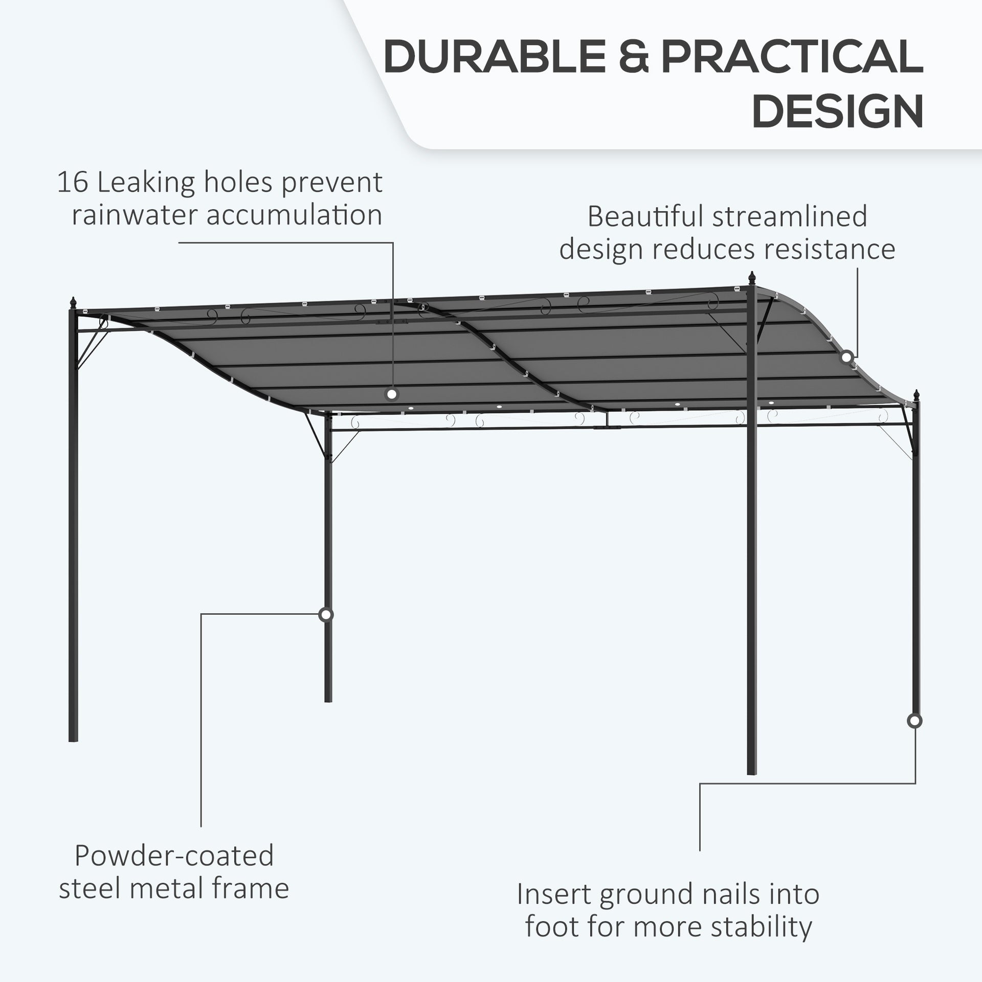 Outsunny 10' x 13' Outdoor Pergola Gazebo, Steel Patio Canopy with Weather-Resistant Fabric and Drainage Holes, Gray