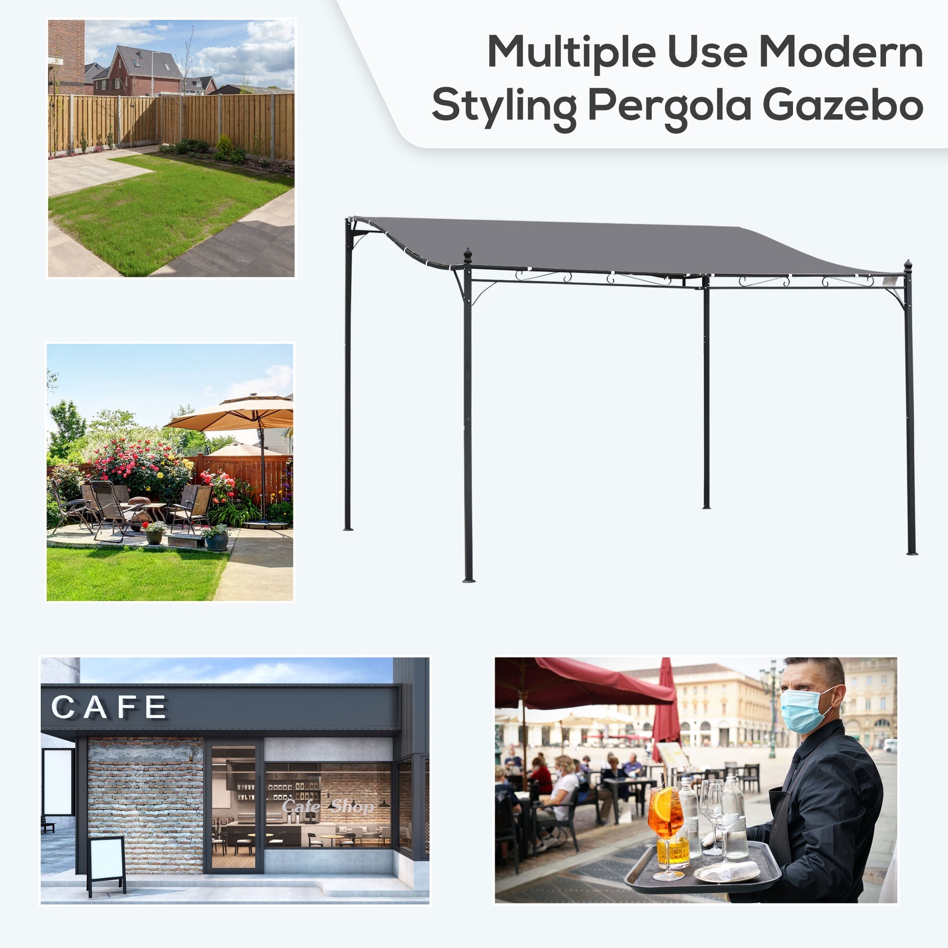 Outsunny 10' x 13' Outdoor Pergola Gazebo, Steel Patio Canopy with Weather-Resistant Fabric and Drainage Holes, Gray