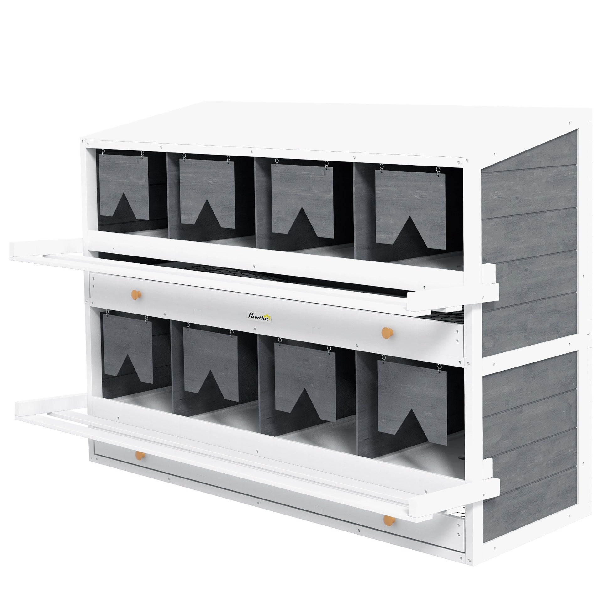 PawHut Chicken Nesting Box, 8 Compartment Wood Laying Boxes for Chicken Coop with Egg Collection Trays Perches for 16-32 Hens