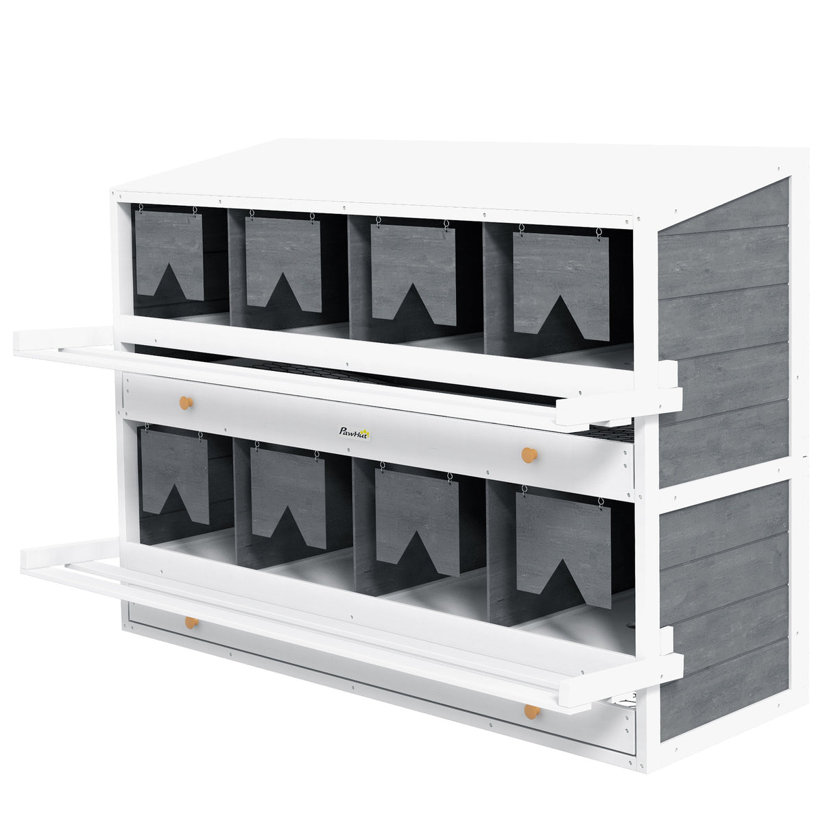 PawHut Chicken Nesting Box, 8 Compartment Wood Laying Boxes for Chicken Coop with Egg Collection Trays Perches for 16-32 Hens