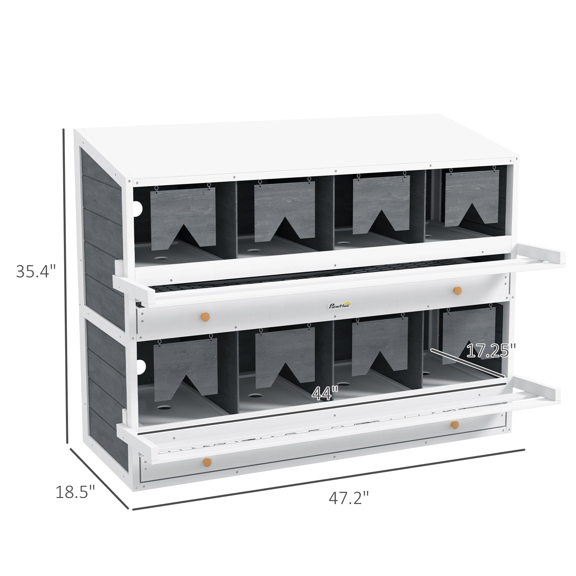PawHut Chicken Nesting Box, 8 Compartment Wood Laying Boxes for Chicken Coop with Egg Collection Trays Perches for 16-32 Hens
