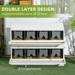 PawHut Chicken Nesting Box, 8 Compartment Wood Laying Boxes for Chicken Coop with Egg Collection Trays Perches for 16-32 Hens