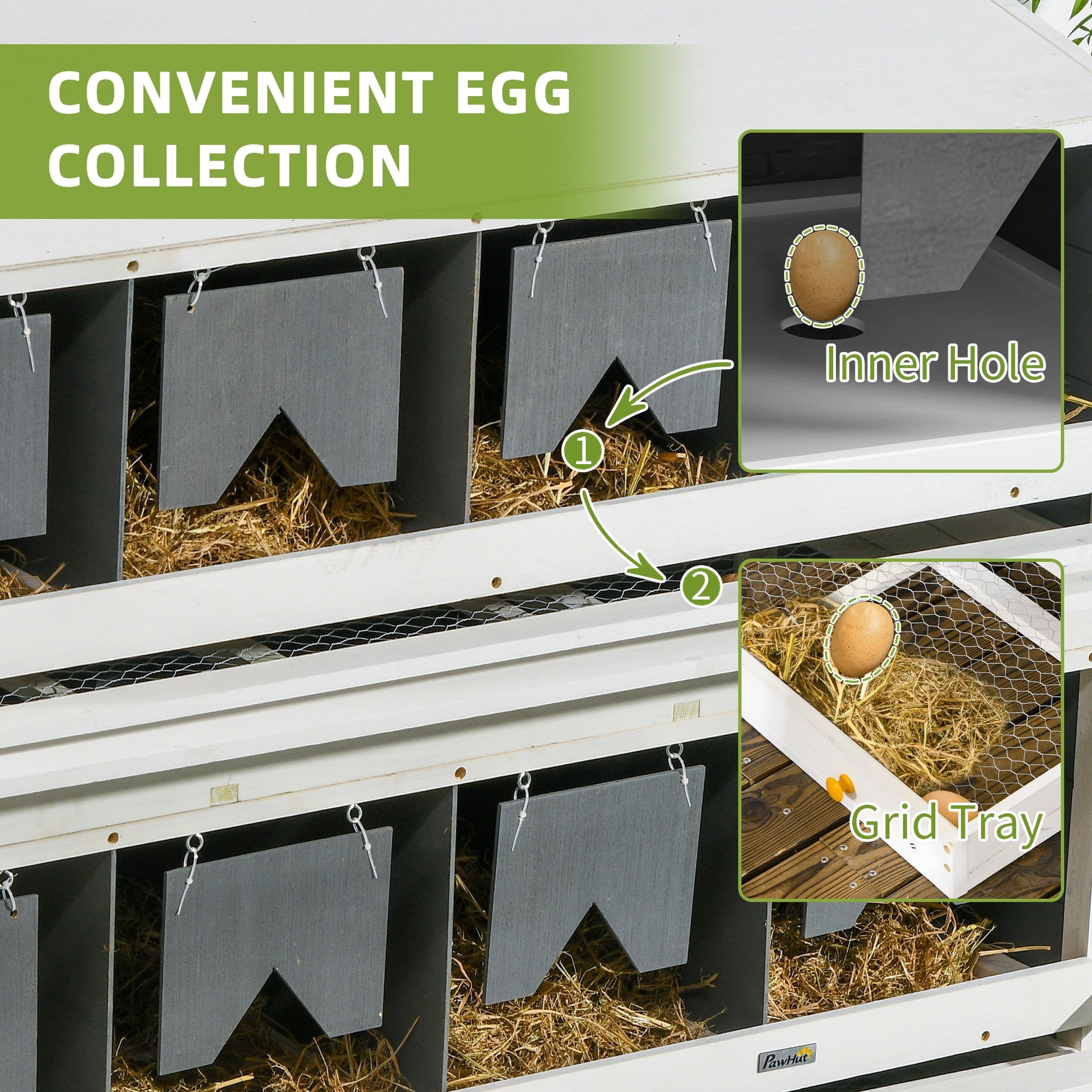 PawHut Chicken Nesting Box, 8 Compartment Wood Laying Boxes for Chicken Coop with Egg Collection Trays Perches for 16-32 Hens
