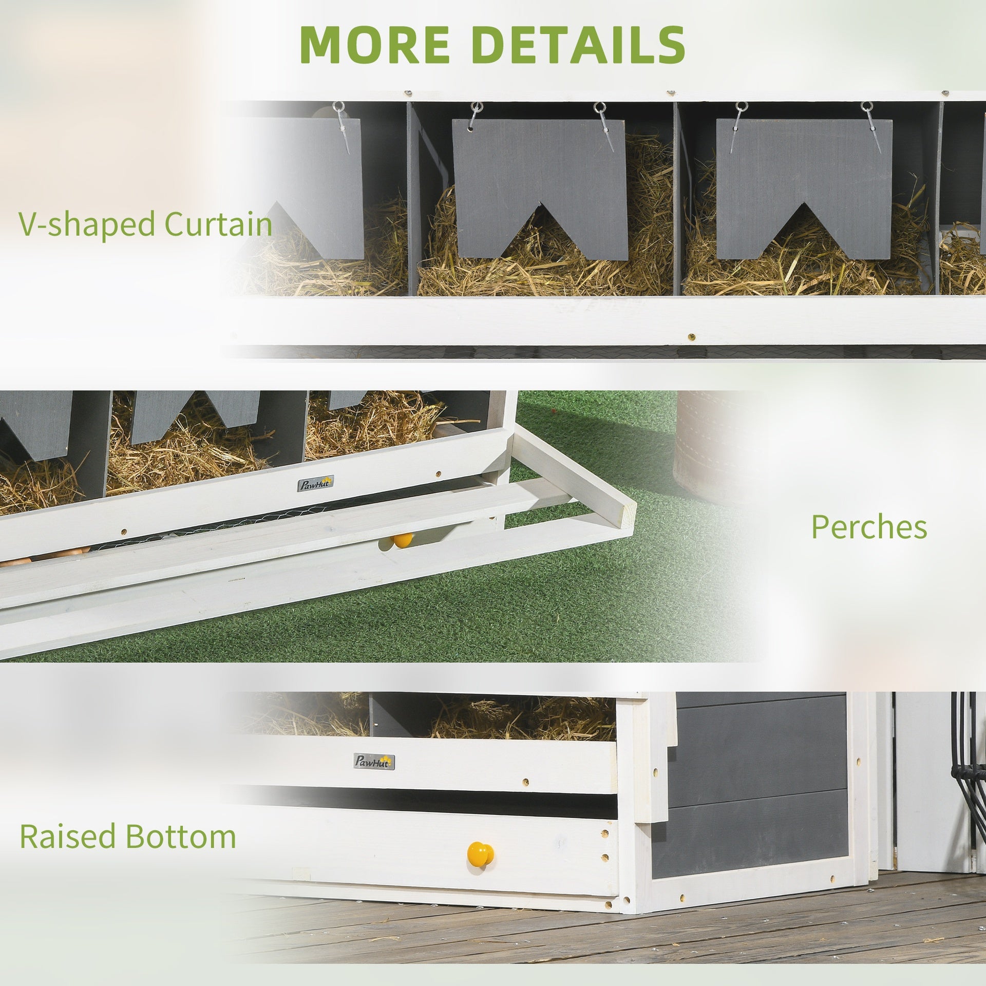 PawHut Chicken Nesting Box, 8 Compartment Wood Laying Boxes for Chicken Coop with Egg Collection Trays Perches for 16-32 Hens