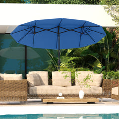 Outsunny Double-sided Patio Umbrella, 9.5' Outdoor Umbrella with Push Button Tilt and Crank, 3 Air Vents and 12 Ribs, Navy Blue